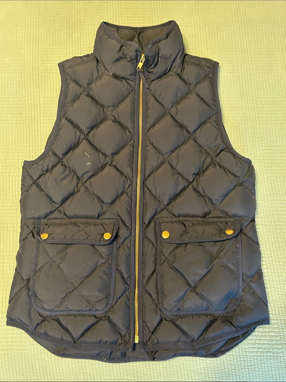 J. Crew Navy Quilted Down Puffer Vest with Gold Hardware
